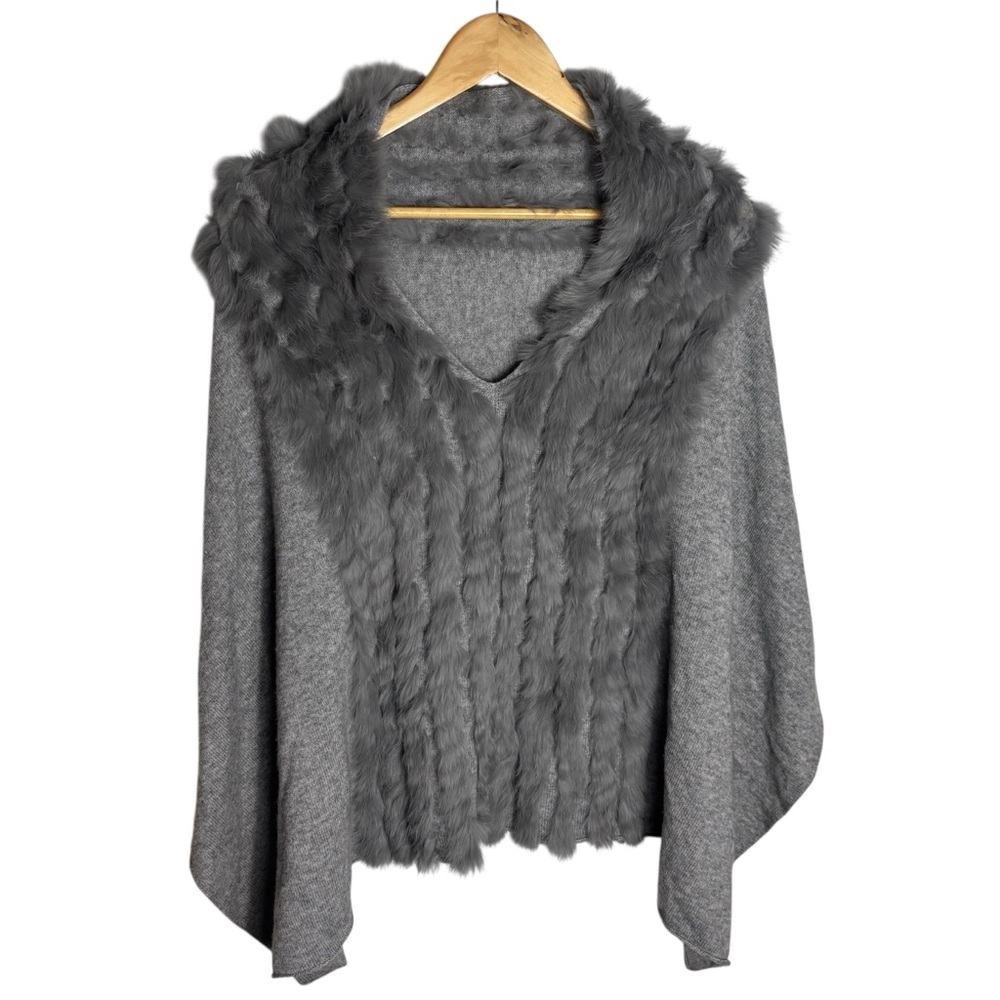 IN Cashmere gray Rabbit fur wool shawl one size